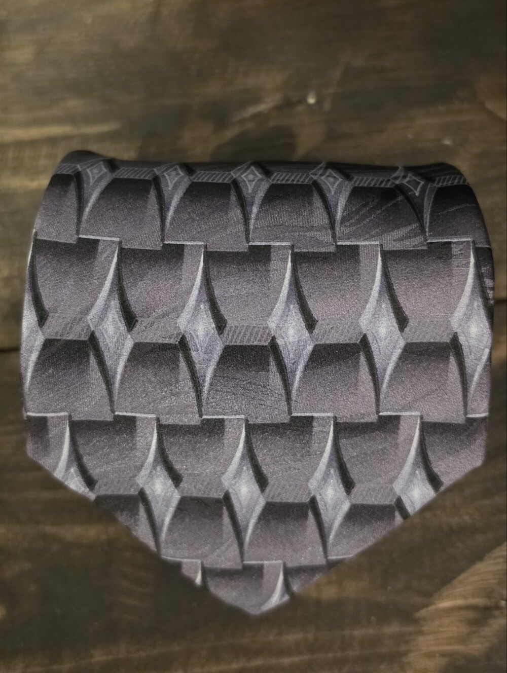 NWT Keith Daniels Silk Tie Gray Black Geometric 3D Pattern 58"x3.75"